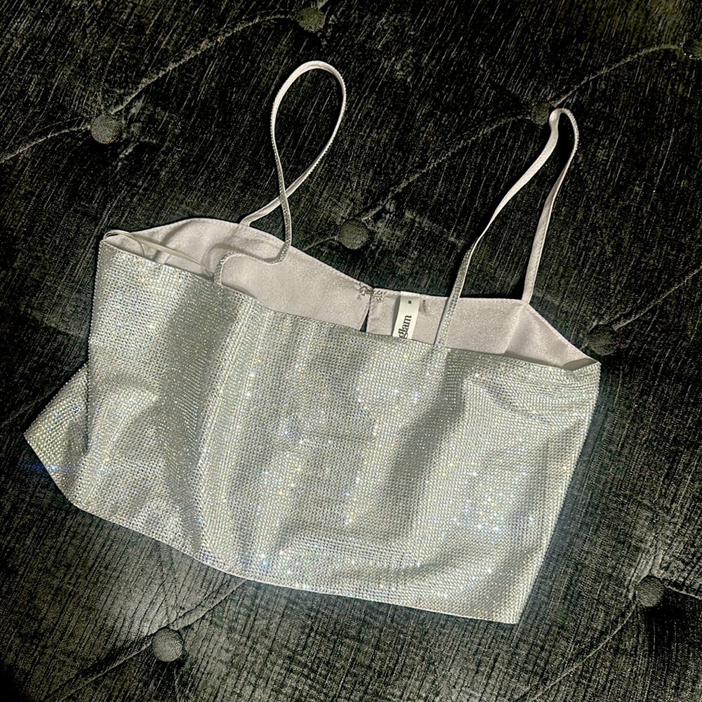 Rhinestone crop top Zara lookalike sparkles all over super cute.